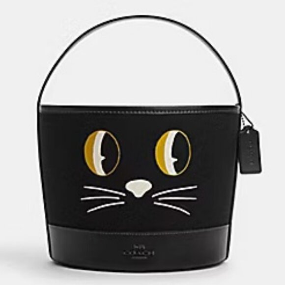 Coach Trick or Treat Bucket Leather & Signature Canvas Halloween Cat, NWT - Picture 1 of 3